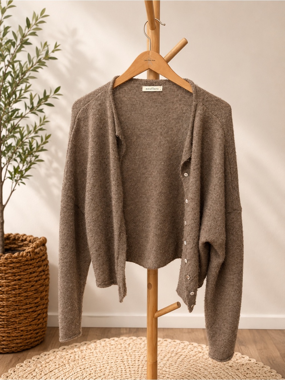 Neuflora Taupe Button Front Cardigan M | Soft Wool Blend